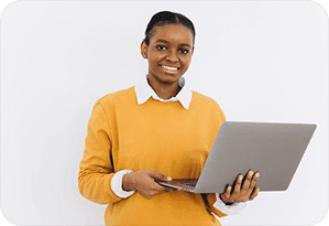 Student holding laptop